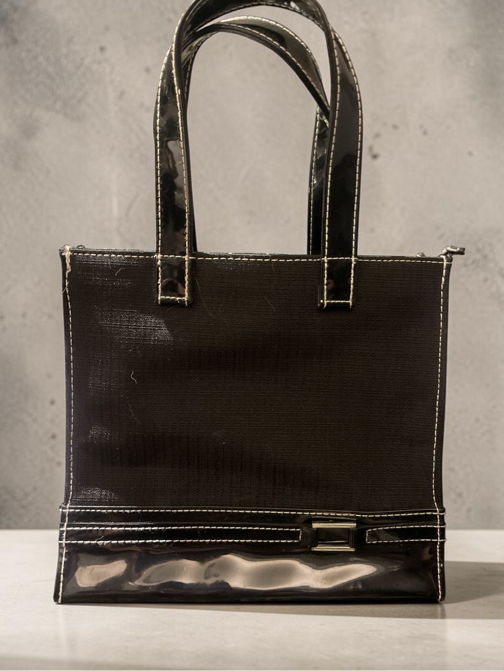 Black Patent Trim Tote Bag - Women